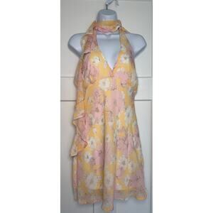 Thirty Thirty LA Dress Floral Yellow Sleeveless Halter Style Size MEDIUM